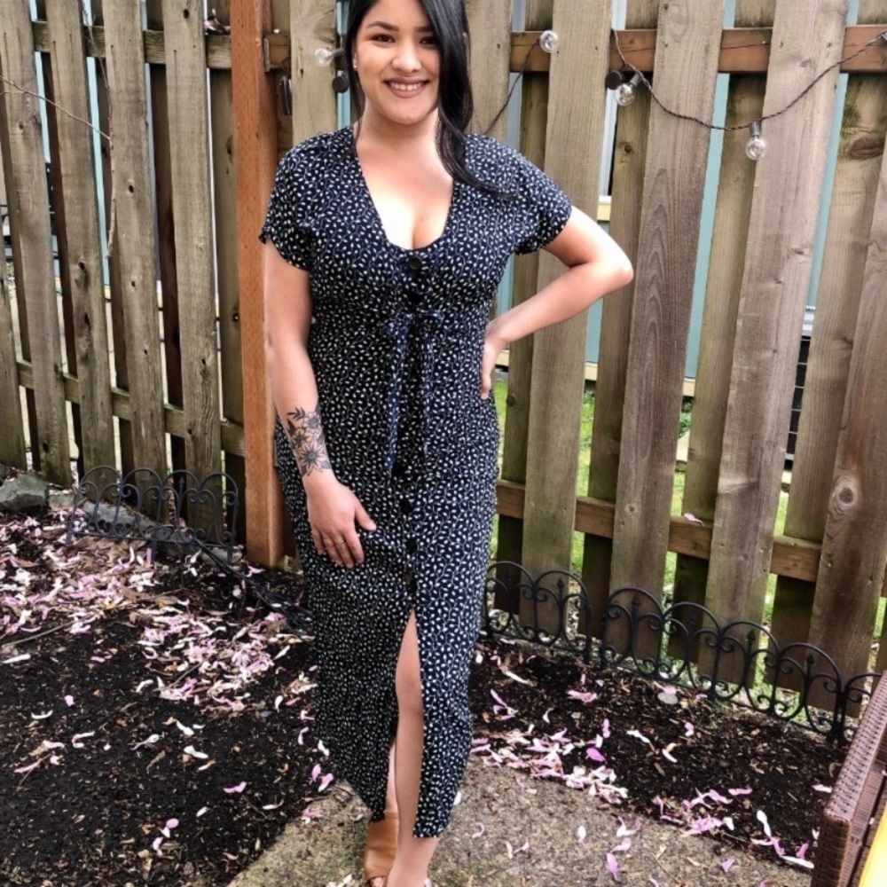 Mo:Vint Navy Blue Button Up Midi Dress Size XS